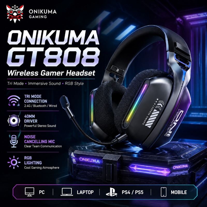 ONIKUMA GT808 Wireless Gaming  - đánh giá và giá Gaming Headset With Mic Rgb