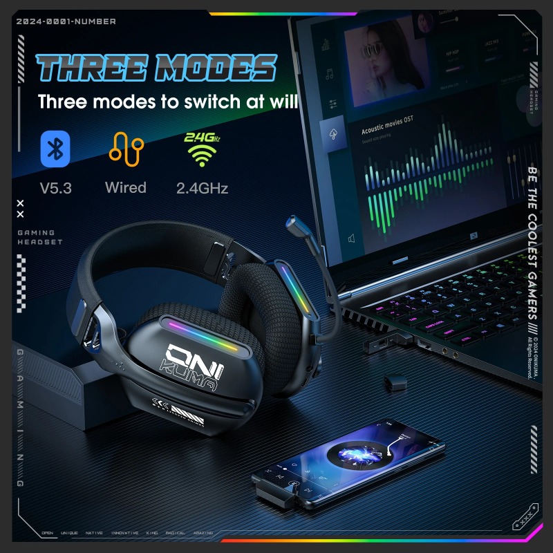 ONIKUMA GT808 Wireless Gaming  - đánh giá và giá Gaming Headset With Mic Rgb