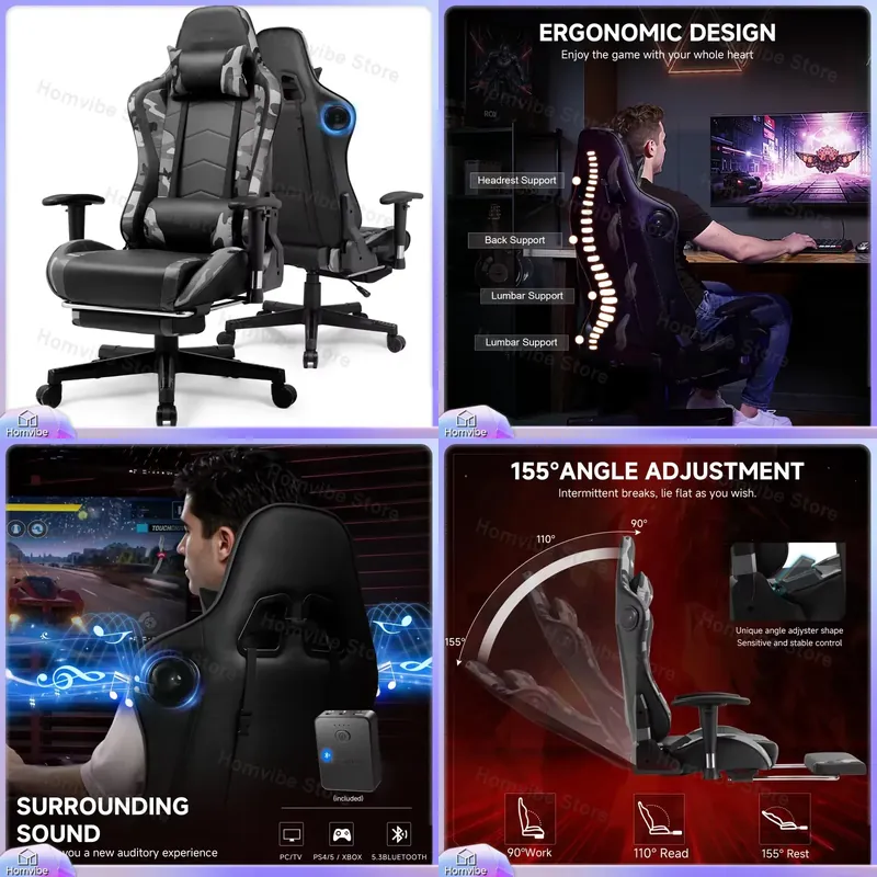 Ergonomic Gaming Chair with Bl - đánh giá và giá Speakers