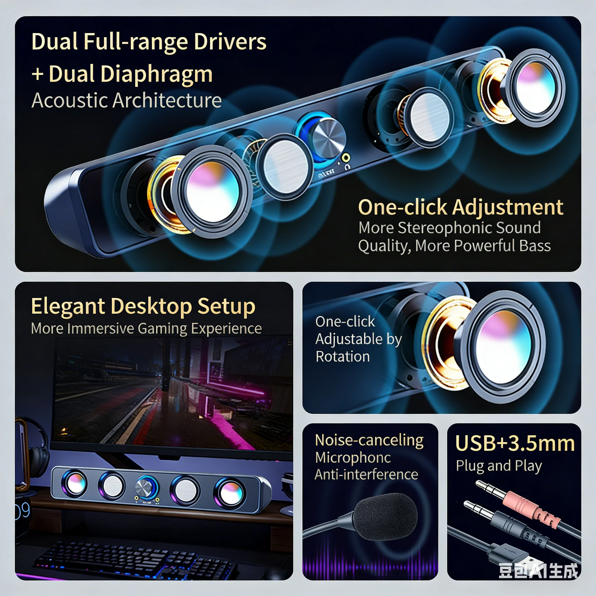 Home Theater Speakers System S - đánh giá và giá Rgb Computer Soundbar For Pc